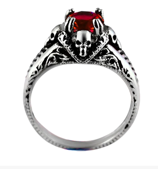 Heavy Metal Jewelry Ladies Red Solitaire Ring Stainless Steel