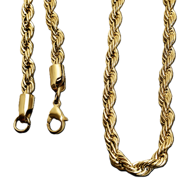 Gold PVD Coated 5mm Rope Chain / Necklace Stainless Steel CH11