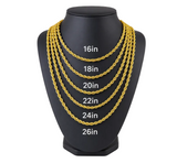 3mm Gold Rope Chain 18K Gold Plated Unisex Necklace Stainless Steel<BR>CH10