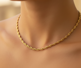 3mm Gold Rope Chain 18K Gold Plated Unisex Necklace Stainless Steel<BR>CH10