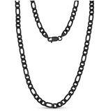 Black 6mm Figaro Chain Necklace Stainless Steel Unisex CH17
