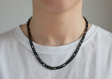 Black 6mm Figaro Chain Necklace Stainless Steel Unisex CH17
