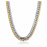 14mm Curb Link TT Chain Men's Silver & Gold Necklace Stainless Steel<br>CH18