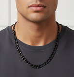 12mm Black Figaro Link Chain Men's Necklace Stainless Steel <BR>CH19
