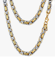 Two-Tone Gold & Silver 8mm Byzantine Stainless Steel Unisex Necklace CH23