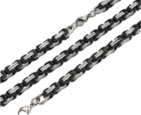Black and Chrome Designer Byzantine 7mm Necklace Stainless Steel CH25
