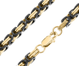 7mm Byzantine Link TT Chain Black & Gold Men's Necklace Stainless Steel<BR>CH26