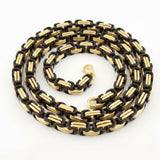 7mm Byzantine Link TT Chain Black & Gold Men's Necklace Stainless Steel<BR>CH26