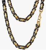 7mm Byzantine Link TT Chain Black & Gold Men's Necklace Stainless Steel<BR>CH26