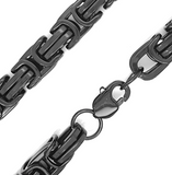 Large Iron Cross Pendant & 7mm Black Byzantine Chain Men's Necklace Stainless Steel SP115-B-BLK