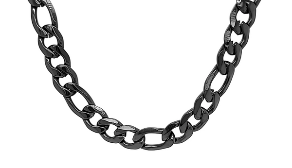 12mm Black Figaro Men's or Ladies Necklace / Chain Stainless Steel CH19