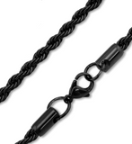Black 4mm Rope Chain / Necklace Stainless Steel CH8