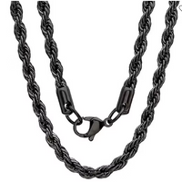 Black 4mm Rope Chain / Necklace Stainless Steel CH8