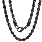Black 4mm Rope Chain / Necklace Stainless Steel CH8