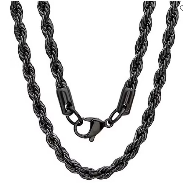 Black 4mm Rope Chain / Necklace Stainless Steel CH8