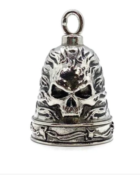 Stainless Steel Motorcycle Ride Bell ® Skull in Flames (Large Version) RB23L