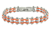 Ladies Motorcycle Mini Bike Chain Bracelet Stainless Steel Silver & Orange SB101