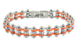 Ladies Motorcycle Mini Bike Chain Bracelet Stainless Steel Silver & Orange SB101