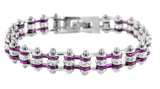 Biker Jewelry's Ladies Motorcycle Bike Chain Bracelet Stainless Steel Silver & Hot Purple SB104