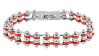 Women's Motorcycle Bike Chain Tennis Bracelet Stainless Steel Silver & Red SB105