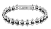 Ladies Motorcycle Bike Chain Bracelet Stainless Steel Silver & Black Crystals SB107