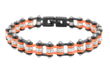 Motorcycle Ladies Bike Chain Tennis Bracelet Stainless Steel Black & Orange SB108