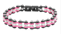 Womens Motorcycle Bike Chain Bracelet Stainless Steel Black / Pink SB109