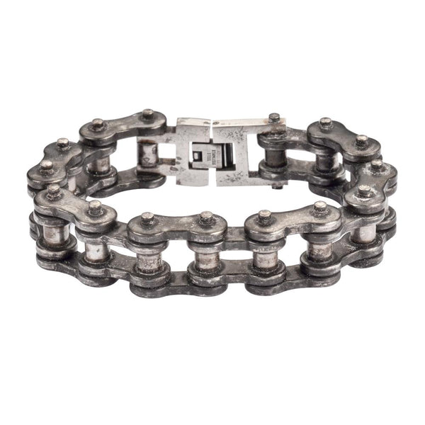 Men's Motorcycle Bike Chain Bracelet Stainless Steel Distressed Antique Finish SB10