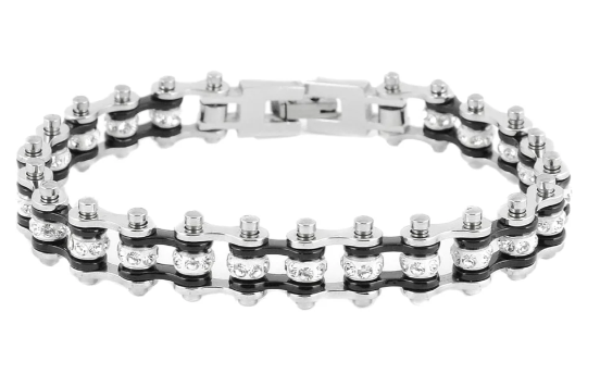 Ladies Motorcycle Bike Chain Bracelet Stainless Steel Silver / Black SB110