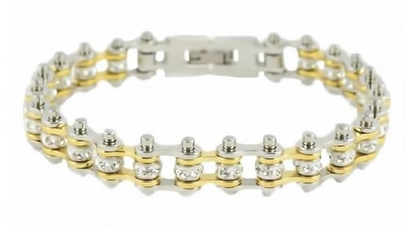 Biker Jewelry Women's Motorcycle Bike Chain Bracelet Stainless Steel Silver & Gold SB111