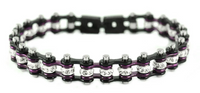 Ladies Black and Hot Purple Bracelet Stainless Steel Bling Motorcycle Tennis Bracelet SB112