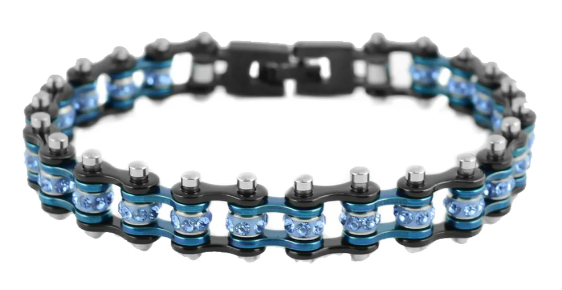 Women's Motorcycle Bike Chain Stainless Steel Bracelet Black & Blue Police SB113