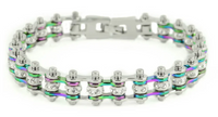 Ladies & Women's Motorcycle Mini Bike Chain Tennis Bracelet Stainless Steel Silver & Iridescent SB114 (Copy)