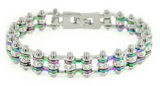 Ladies & Women's Motorcycle Mini Bike Chain Tennis Bracelet Stainless Steel Silver & Iridescent SB114 (Copy)