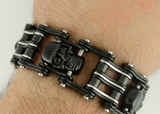 Heavy Metal Jewelry Men's Primary Motorcycle Bike Chain Skull Bracelet Black/Silver Stainless Steel SB1170