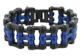 Men's Primary Motorcycle Bike Chain Bracelet Black & Blue Stainless Steel SB117