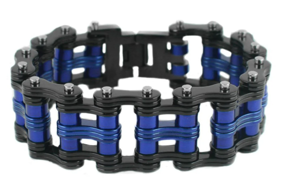 Men's Primary Motorcycle Bike Chain Bracelet Black & Blue Stainless Steel SB117