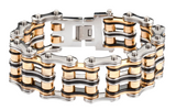 24mm Tri-Colored Primary Bike Chain Bracelet Silver, Gold & Black Men's Stainless Steel SB118