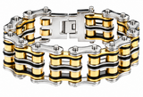 24mm Tri-Colored Primary Bike Chain Bracelet Silver, Gold & Black Men's Stainless Steel SB118