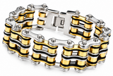 24mm Tri-Colored Primary Bike Chain Bracelet Silver, Gold & Black Men's Stainless Steel SB118