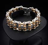 24mm Tri-Colored Primary Bike Chain Bracelet Silver, Gold & Black Men's Stainless Steel SB118