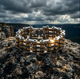 24mm Tri-Colored Primary Bike Chain Bracelet Silver, Gold & Black Men's Stainless Steel SB118