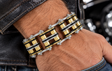 24mm Tri-Colored Primary Bike Chain Bracelet Silver, Gold & Black Men's Stainless Steel SB118
