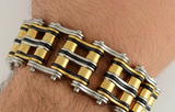 24mm Tri-Colored Primary Bike Chain Bracelet Silver, Gold & Black Men's Stainless Steel SB118