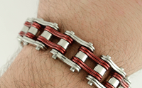 Biker Jewelry Men's Motorcycle Bike Chain Bracelet Stainless Steel Silver/Red Double Link SB1230