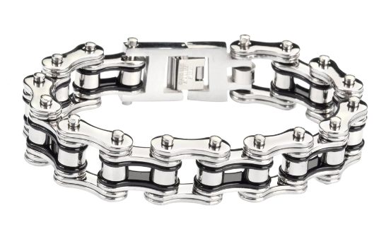Men's Motorcycle Bike Chain Bracelet Stainless Steel Silver / Black SB126