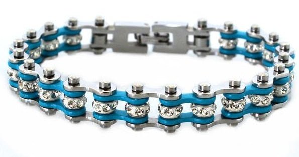 Biker Jewelry Ladies Motorcycle Bike Chain Bracelet Stainless Steel Silver & Turquoise SB128