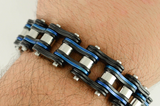 Jewelry Men's Motorcycle Bike Chain Biker Bracelet Stainless Steel Black & Blue Double Link SB1291