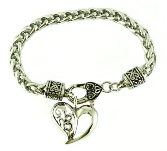 Ladies Dangle Heart Biker Jewelry Bracelet Stainless Steel SB129
