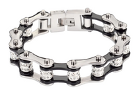 Lady's Motorcycle Bike Chain Stainless Steel Bracelet Silver and Black SB131